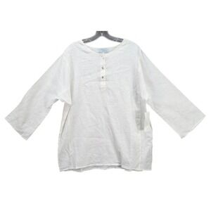 Willow Women's Embroidered Floral Henley Top Blouse White‎ Minimalist Size S NEW